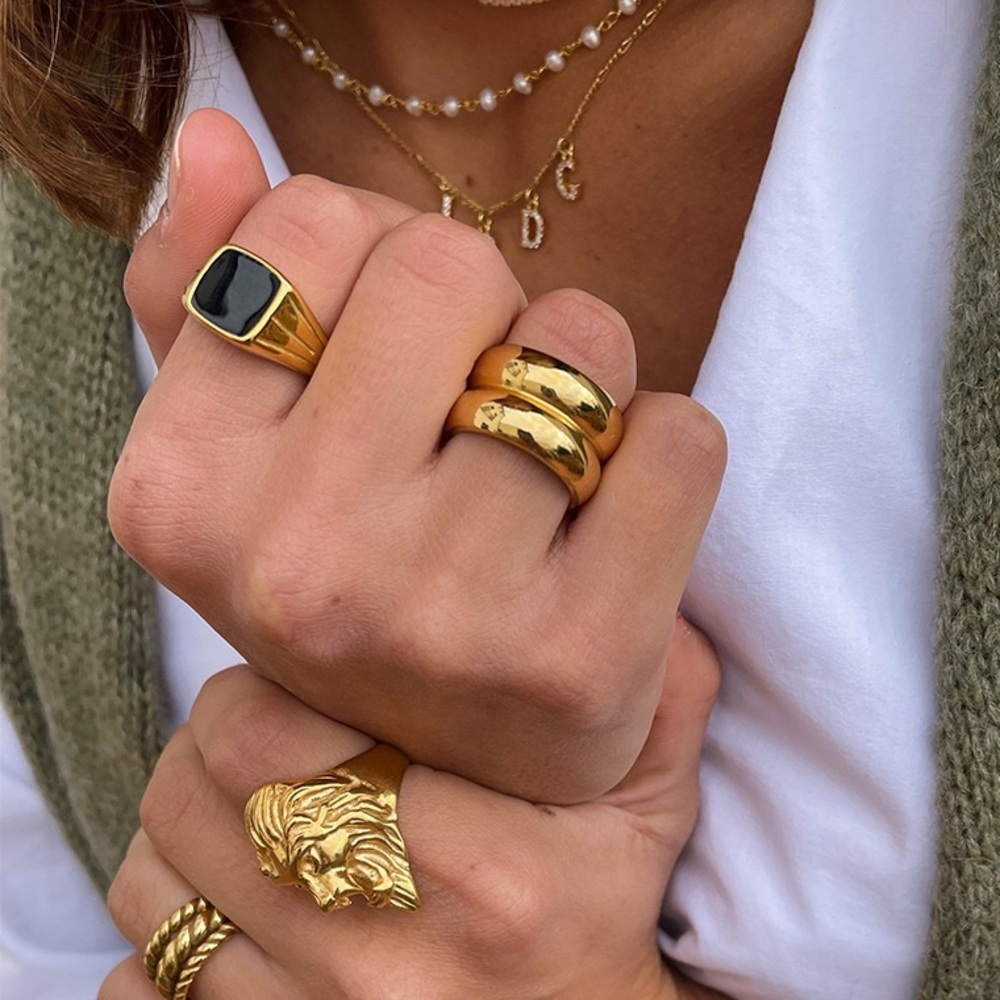 Statement gold ring, stacking gold ring, double band gold ring